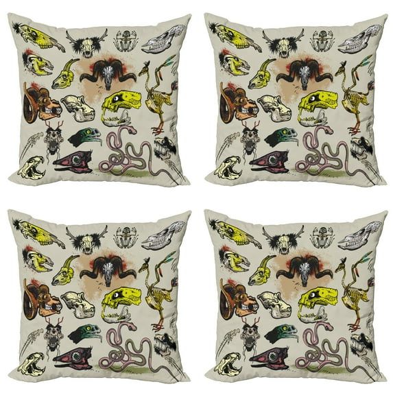Ambesonne Animal Throw Pillow Cover 4 Pack, Skeleton Gothic, 24", Multicolor