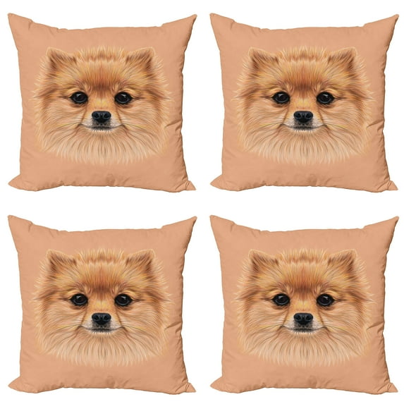 Ambesonne Animal Throw Pillow Cover 4 Pack, Vintage Pomerian Dog, 18", Multicolor