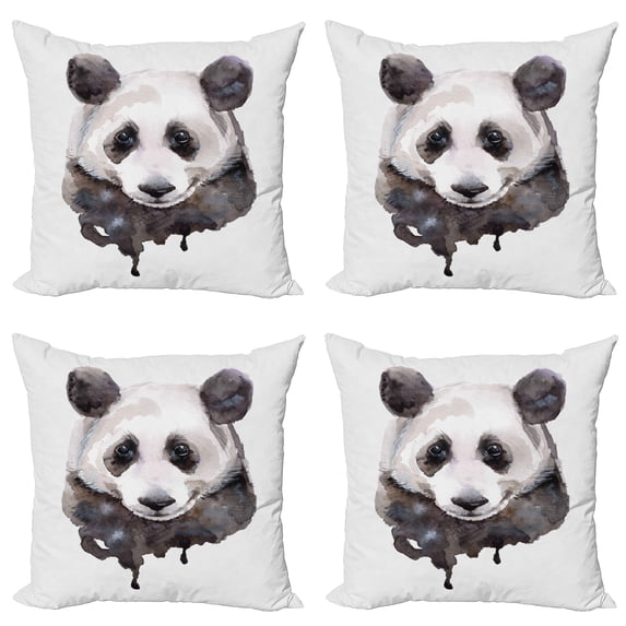 Ambesonne Animal Throw Pillow Cover 4 Pack, Watercolor Panda Bear, 18", Beige White and Black