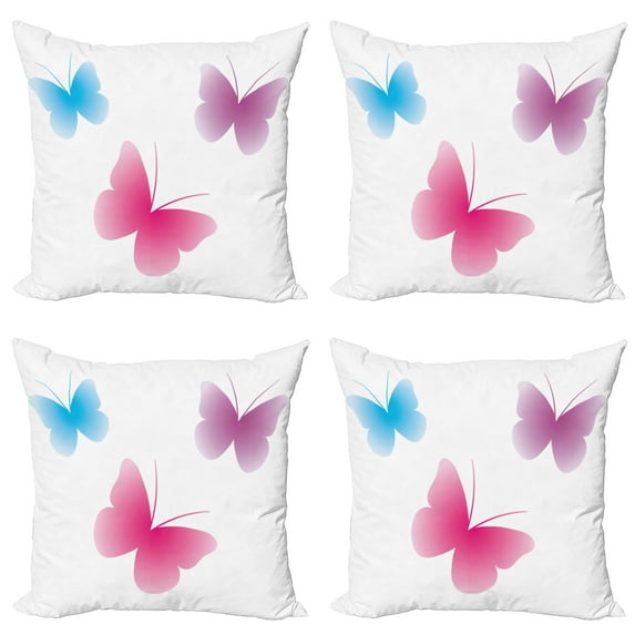 Ambesonne Animal Throw Pillow Cover 4 Pack, Wings Life Theme, 18", Dried Rose Pink and Blue