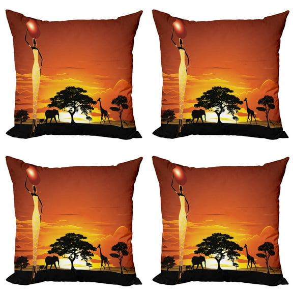 Ambesonne Animal Throw Pillow Cover 4 Pack, Woman Scene, 20", Burnt Orange Black