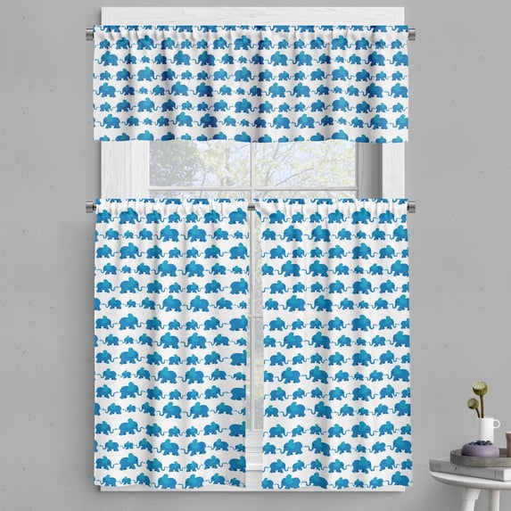 Ambesonne Animal Valance & Curtain, Blue Animal Theme, 55"x24", Blue White