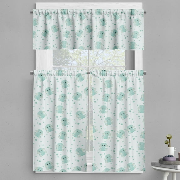 Ambesonne Animal Valance & Curtain, Characters Daisy, 55"x36", Mint Green and Baby Blue