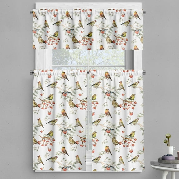 Ambesonne Animal Valance & Curtain, Colorful Forest Birds, 55"x36", Multicolor
