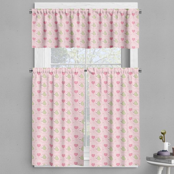 Ambesonne Animal Valance & Curtain, Dots Hearts Checkered, 55"x36", Pistachio Green Pink