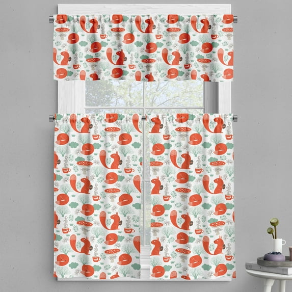 Ambesonne Animal Valance & Curtain, Squirrel and Fox Woods Tea, 55"x45", Reseda Green Dark Brown
