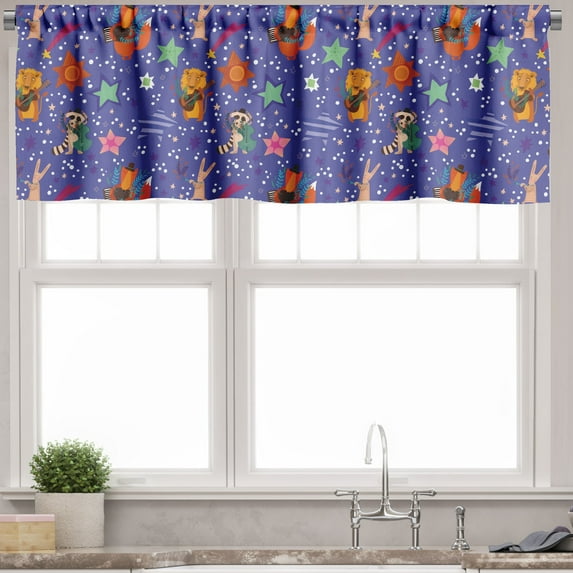 Ambesonne Animal Valance Pack of 2, Funny Cartoon Zoo Star Lion, 54"X18", Blue Violet and Multicolor