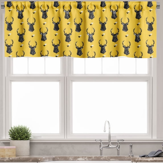 Ambesonne Animal Valance Pack of 2, Modern Repetitive Deer Heads, 54"X18", Mustard and Charcoal Grey