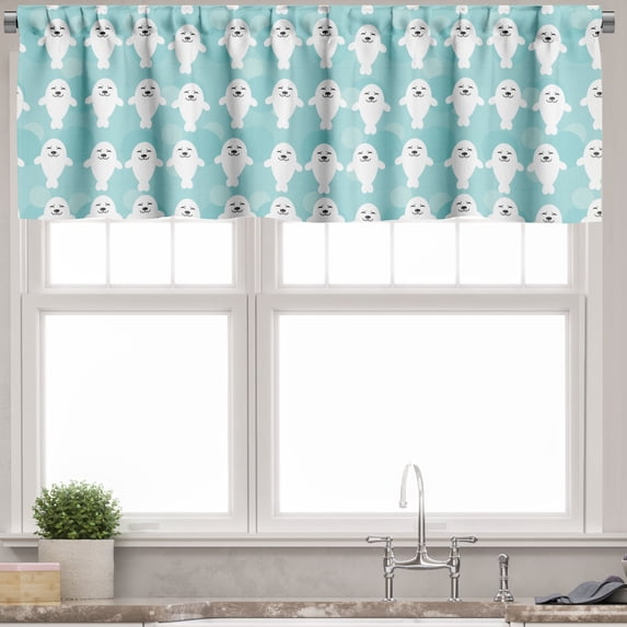 Ambesonne Animal Valance Pack of 2, White Seals Ocean, 54"X18", Turquoise Pale Blue
