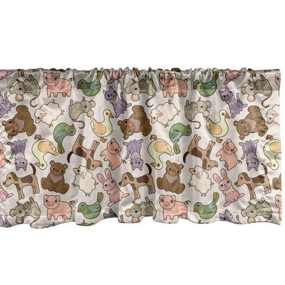 Ambesonne Animal Window Valance, Abstract Farm Animals, 54" X 18", Multicolor