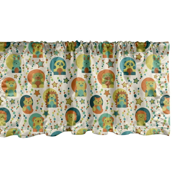 Ambesonne Animal Window Valance, Bear Rabbit Lion Pig, 42" x 12", Multicolor