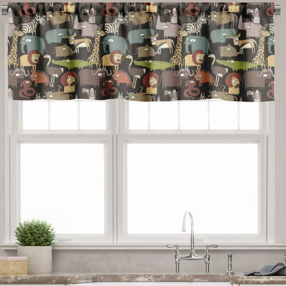 Ambesonne Animal Window Valance, Cartoon Style Fauna, 54" X 18", Multicolor