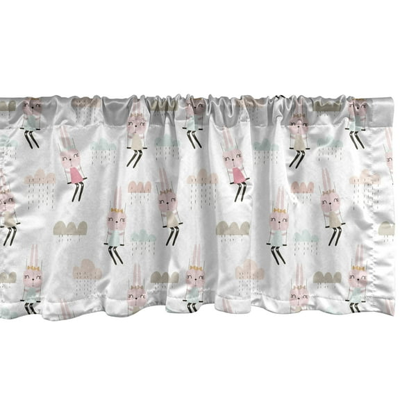 Ambesonne Animal Window Valance, Doodle Rabbit Girls, 54" X 18", Multicolor
