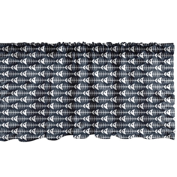 Ambesonne Animal Window Valance, Fish Bone Skeleton Spine, 54" X 18", Petrol Blue White