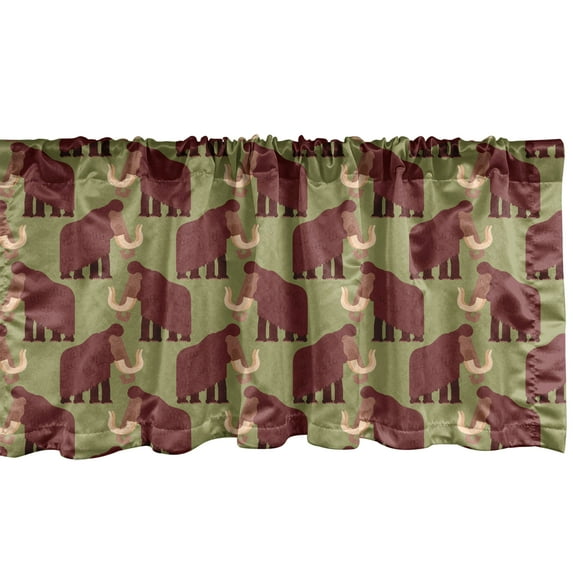 Ambesonne Animal Window Valance, Funny Historic Mammoth Art, 42" x 12", Pale Maroon Green