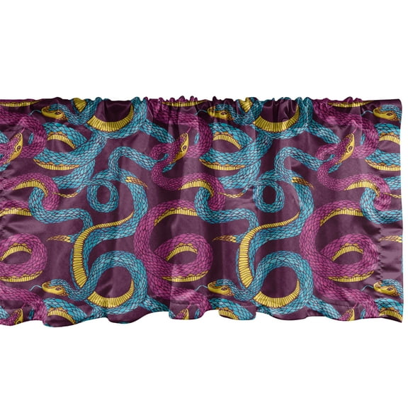 Ambesonne Animal Window Valance, Hand Drawn Art Snakes, 54" X 18", Plum Blue Yellow