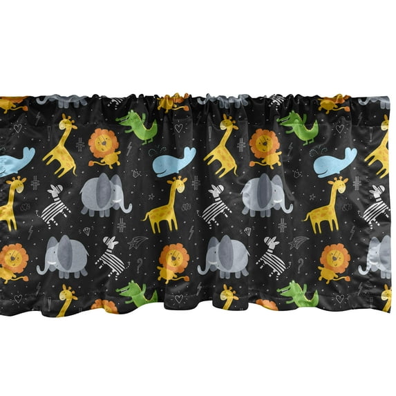 Ambesonne Animal Window Valance, Lion Giraffe Whale Zebra, 42" x 12", Charcoal Grey White