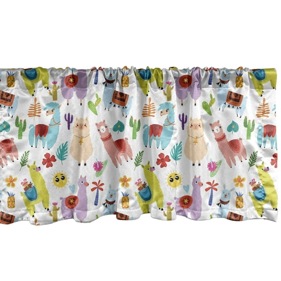 Ambesonne Animal Window Valance, Llama Alpaca Cactus Leaves, 42" x 18", Multicolor