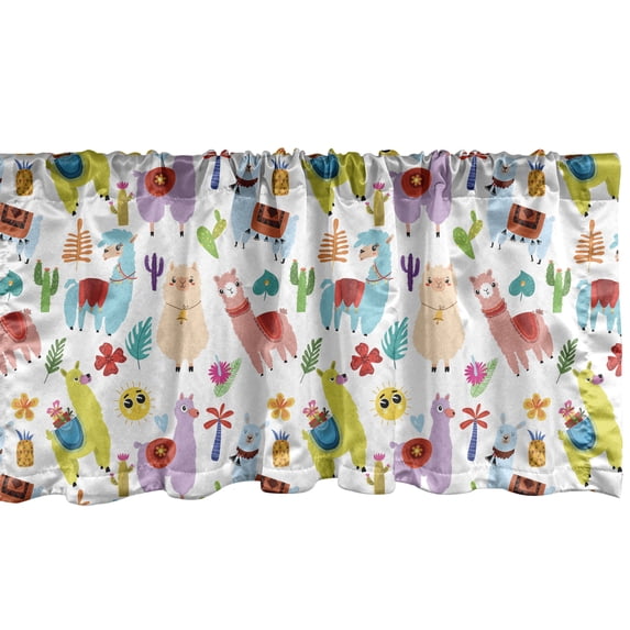 Ambesonne Animal Window Valance, Llama Alpaca Cactus Leaves, 54" X 18", Multicolor