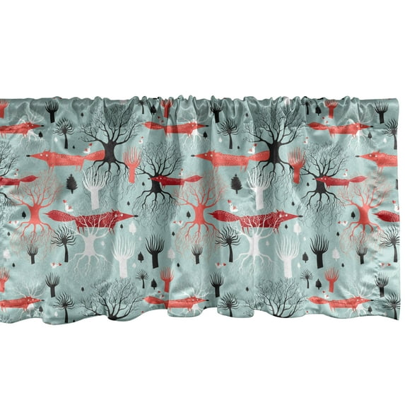 Ambesonne Animal Window Valance, Pattern of Birds and Foxes in the Woods, Curtain Valance for Kitchen Bedroom Decor with Rod Pocket, 54" X 12", Seafoam Burnt Sienna