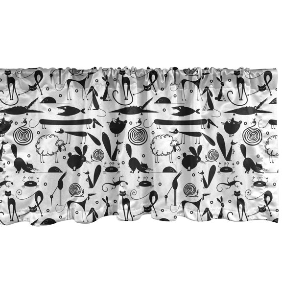 Ambesonne Animal Window Valance, Sheep Rabbit Snail Crocodile, 54" X 12", White Charcoal Grey