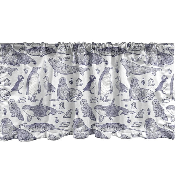 Ambesonne Animal Window Valance, Sketchy Drawn Arctic Design, 54" X 12", Dark Indigo and White
