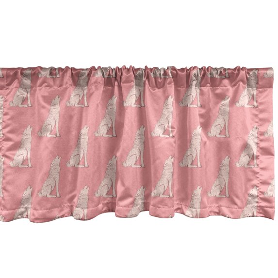 Ambesonne Animal Window Valance, Vintage Howling Wolf Sketch, 54" X 12", Blush Pale Eggshell