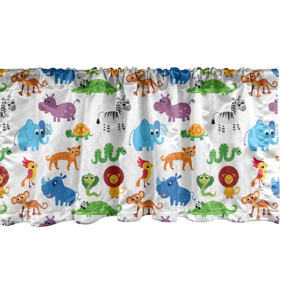 Ambesonne Animal Window Valance, Zoo Cartoon Image, 54" X 18", Multicolor