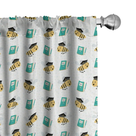 Ambesonne Animals Window Curtains, Cartoon Bee Sketch ABC Art, Each 28" W x 63" L, White Mustard and Teal