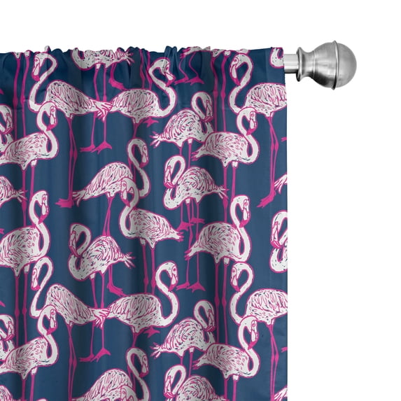 Ambesonne Animals 4-Panel Curtains, Cartoon Exotic Flamingos, 56"x84", Pink and Dark Blue