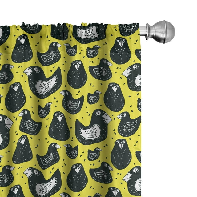Ambesonne Animals 4-Panel Curtains, Dotted Bird Silhouettes, 56"x84", Mustard and Dark Reseda Green