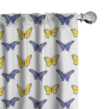 Ambesonne Animals 4-Panel Curtains, Natural Butterflies Pattern, 56"x84", Yellow Violet Blue and White