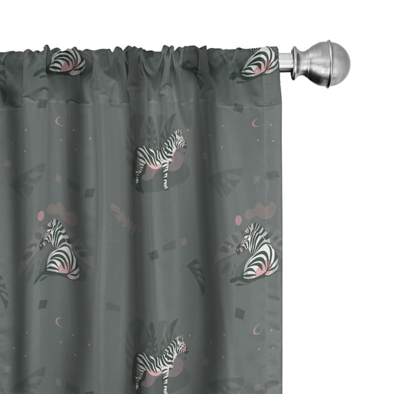 Ambesonne Animals Window Curtains, Savannah Zebras Mammals, Each 28" W x 63" L, Grey Teal and Rose