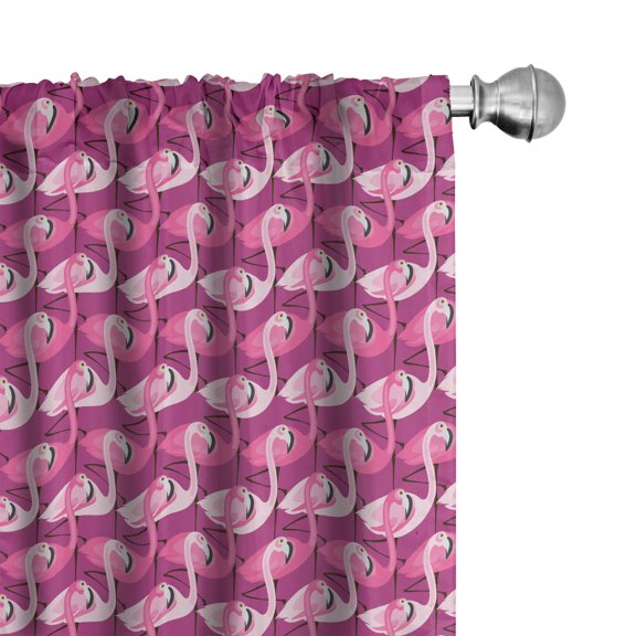 Ambesonne Animals Window Curtains, Wavy Tropical Flamingos, Each 28" W x 84" L, Pink Rose