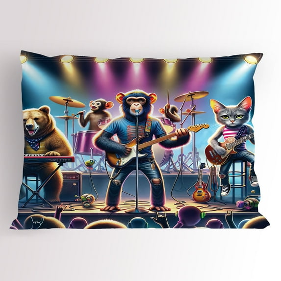 Ambesonne Animals Band Pillow Sham, Whimsical Funny Stage, 36" X 20", Blue Purple and Pale Mustard