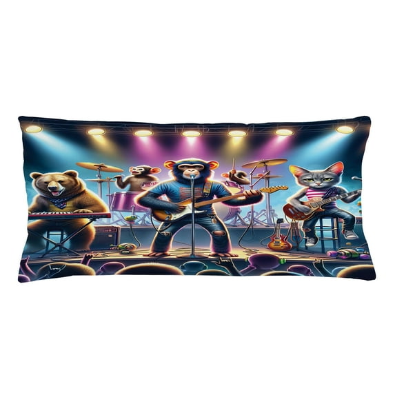 Ambesonne Animals Band Throw Pillow Cushion Cover, Whimsical Funny Stage, 36" X 16", Blue Purple and Pale Mustard