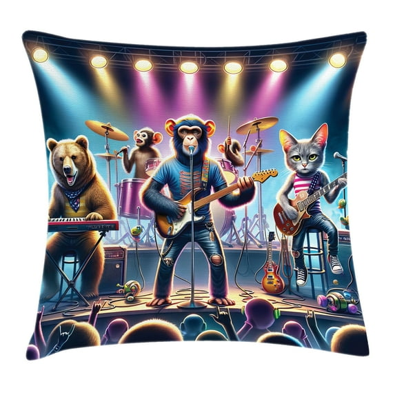 Ambesonne Animals Band Throw Pillow Cushion Cover, Whimsical Funny Stage, 36" X 36", Blue Purple and Pale Mustard