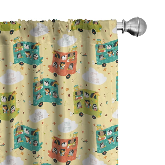 Ambesonne Animals Curtains, Happy Autumn Bus Clouds, Pair of 28"x95", Cream Multicolor