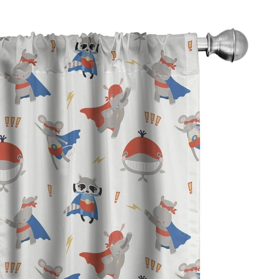 Ambesonne Animals Curtains, Illustrated Hippos Print, Pair of 28"x63", Off White Vermilion