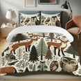 thumbnail image 1 of Ambesonne Animals Duvet Cover Set, Scandinavian Owl Deer Fox, Calking, Ginger Green Off White, 1 of 4