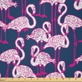 thumbnail image 1 of Ambesonne Animals Fabric by the Yard Microfiber, Cartoon Exotic Flamingos, 1 Yard, Pink and Dark Blue, 1 of 2