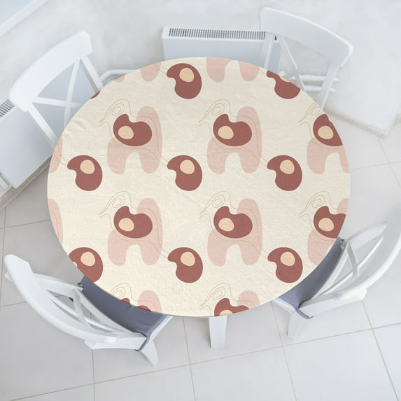 Ambesonne Animals Fitted Round Tablecloth, Modern Illustration Print, 56"- 60" Diameter, Eggshell and Champagne