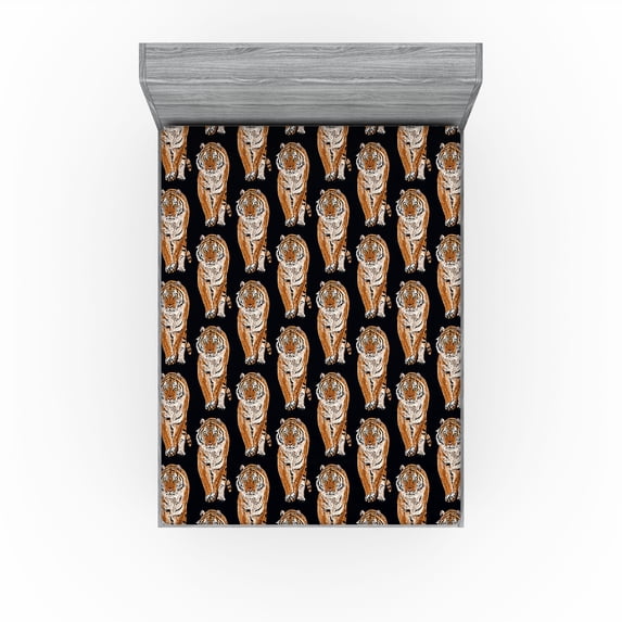 Ambesonne Animals Fitted Sheet, Wild Nature Tiger Pattern, Full Size, Charcoal Grey Dark Yellow