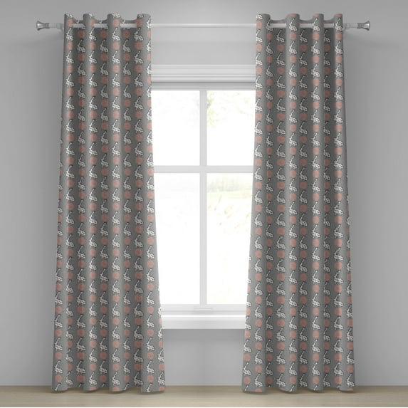Ambesonne Animals Grommet Curtain, Cartoon Flora Fauna, 50" x 84", Pale Pink Pale Grey