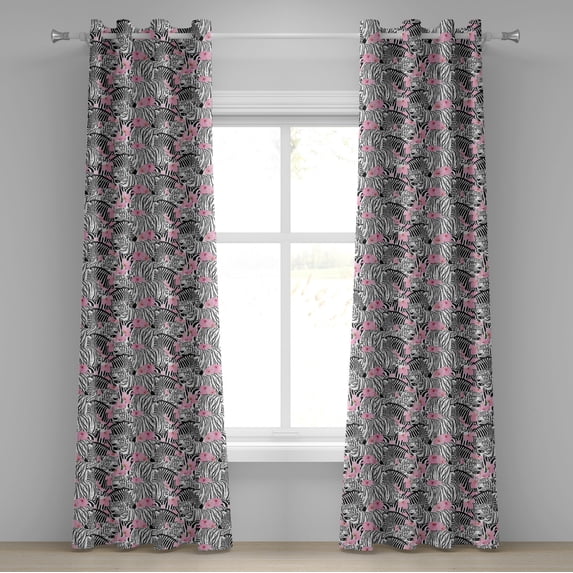 Ambesonne Animals Grommet Curtain, Psychedelic Zebra Tiger Art, 50"x72", Black White Pale Pink