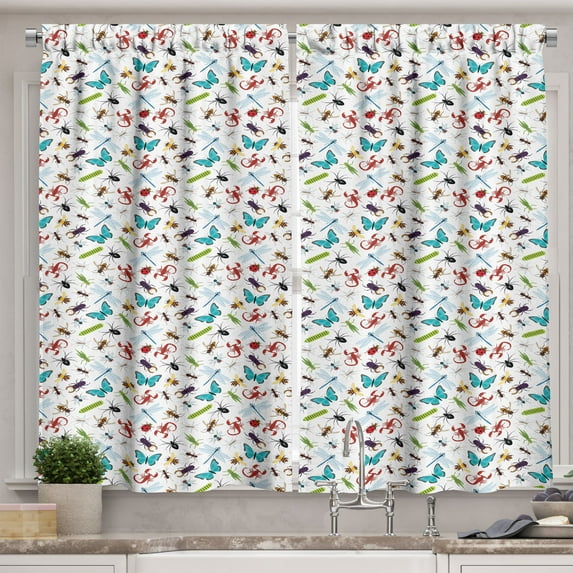 Ambesonne Animals Kitchen Curtains, Colorful Insects Bugs, 55"x39", Multicolor