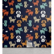 Ambesonne Animals Peel & Stick Wallpaper for Home, Cat Dog and Mouse, 13"x100", Multicolor