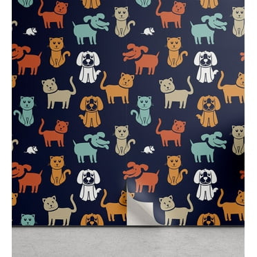 Ambesonne Animals Peel & Stick Wallpaper for Home, Cat Dog and Mouse, 13"x72", Multicolor