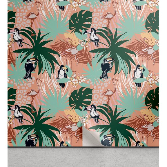 Ambesonne Animals Peel & Stick Wallpaper for Home, Toucans in the Tropical, 13"x36", Multicolor