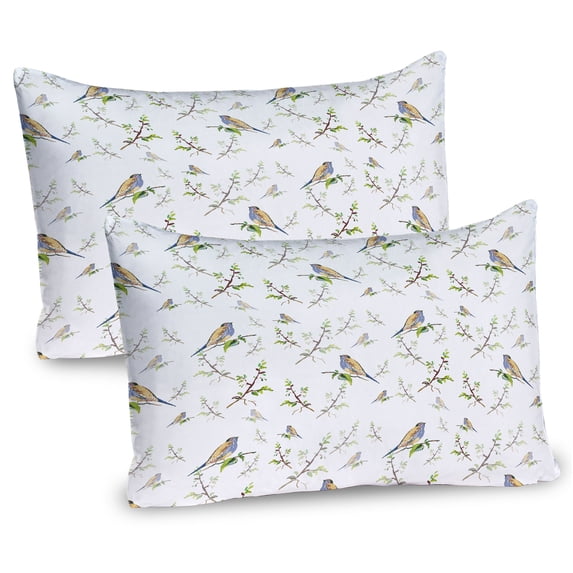 Ambesonne Animals Pillow Sham 2 Pack, Birds Settled on Branches, 30"x20", White and Olive Green